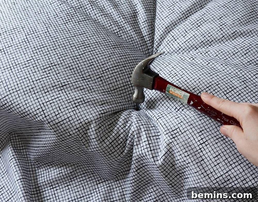Layering the materials for the IKEA bench upholstery