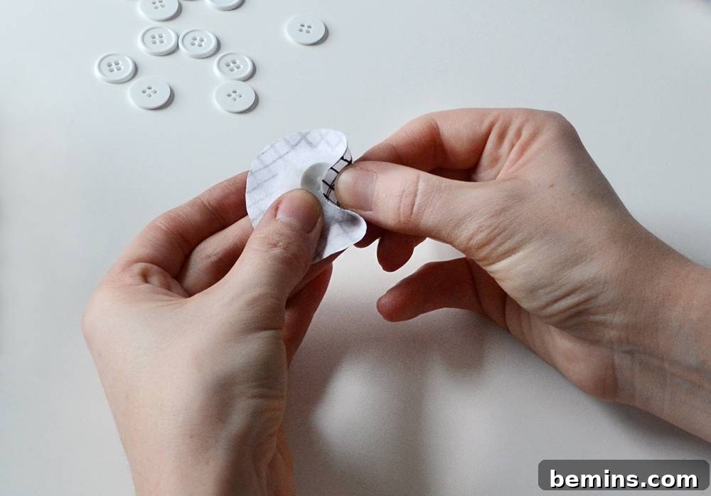 Creating the fabric buttons for the IKEA bench