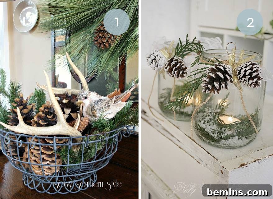 Transitioning from Festive to Frosty: Winter Decor Tips 3 Greenery combined with pinecones and other natural elements for a cozy winter vibe