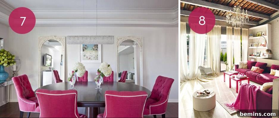 Pretty in Pink: 10 Stunning Room Designs 6 Dining Room with Magenta Upholstered Chairs