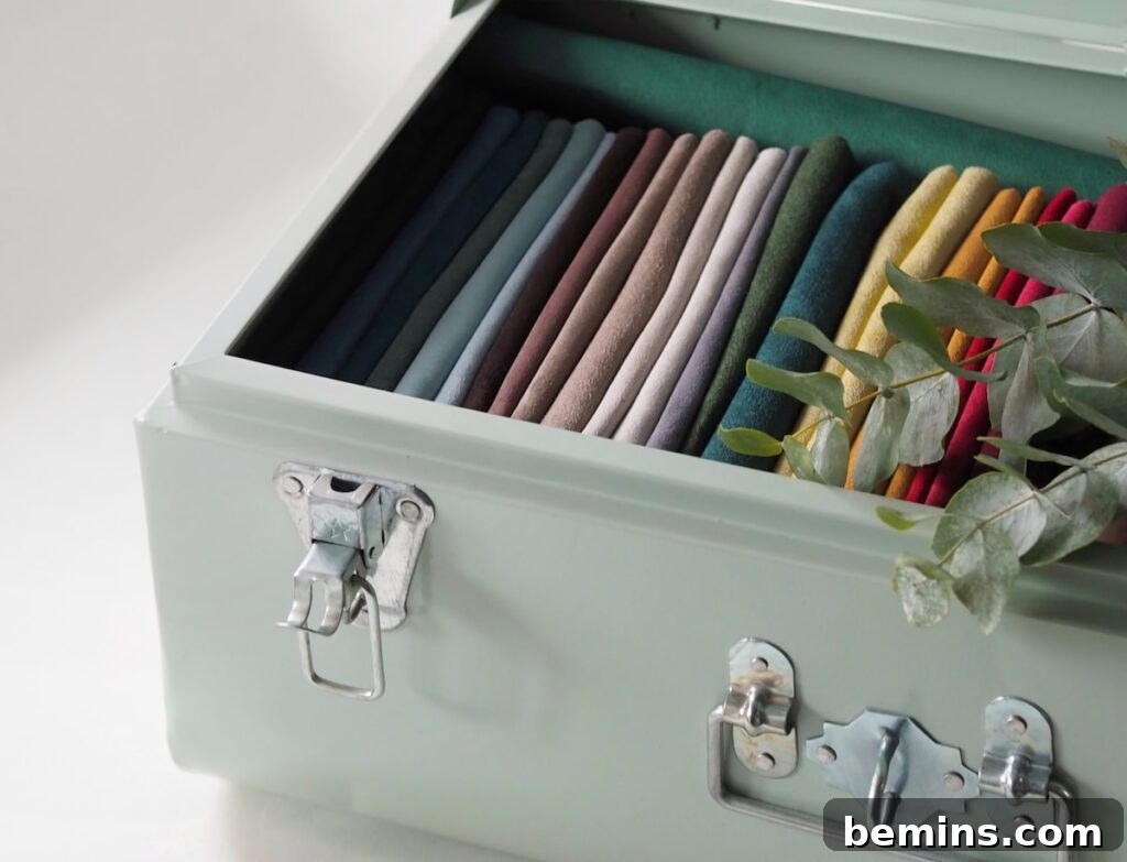Organized and folded clothing in drawer.
