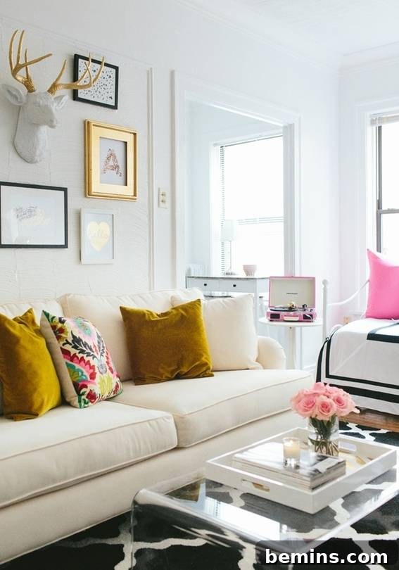 Living Room with Lucite Coffee Table
