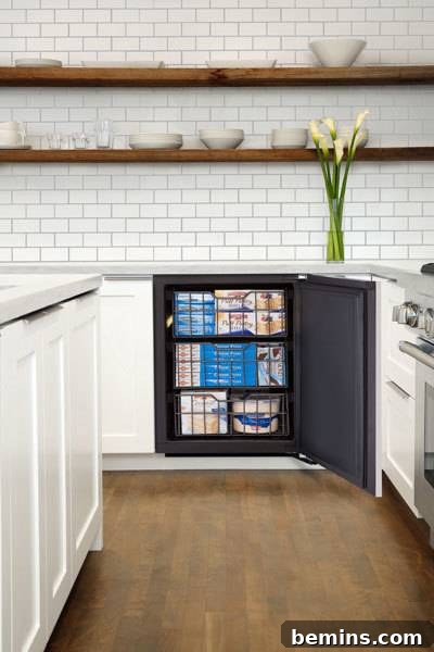 Home kitchen cabinet modified to fit small refrigerated items for additional storage