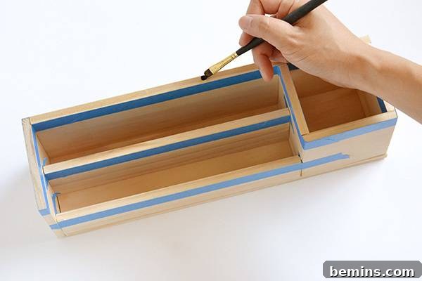 Minimalist Wooden Desk Organizer: A DIY Guide 14 Mask and paint the DIY wood desk organizer