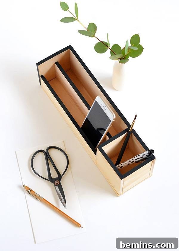 Minimalist Wooden Desk Organizer: A DIY Guide 3 Close-up of a minimal wood desk organizer, showcasing its clean lines and functional design