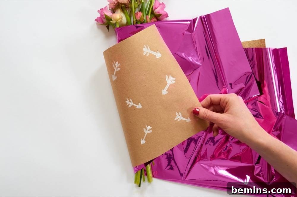 Wrapping Bouquet in Mylar