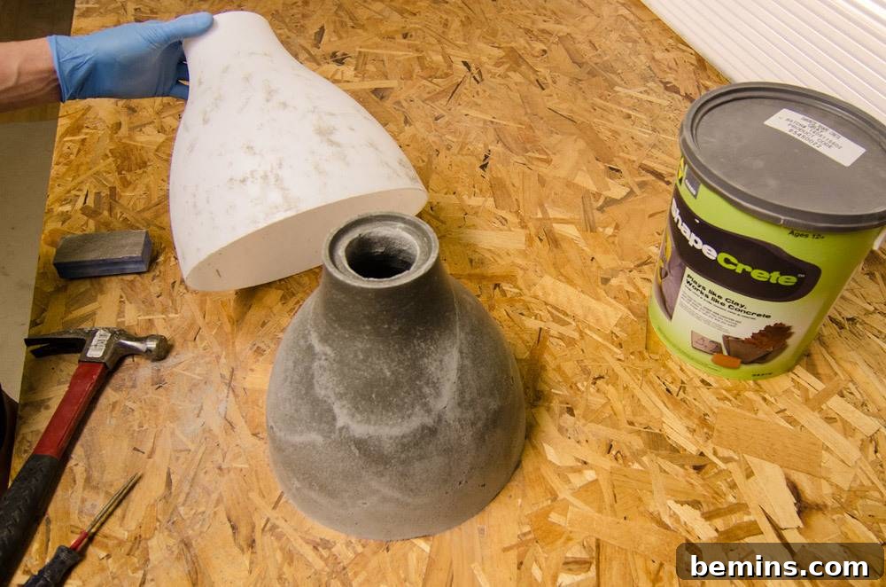 IKEA Upgrade: Crafting a Chic Concrete Pendant Light 15 Removing the concrete from the mold