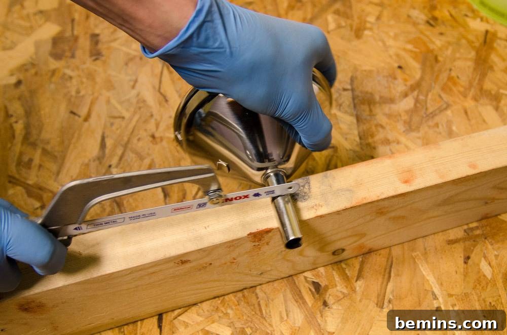 IKEA Upgrade: Crafting a Chic Concrete Pendant Light 19 Cutting the metal funnel