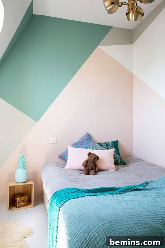 Children's room with geometric pastel walls