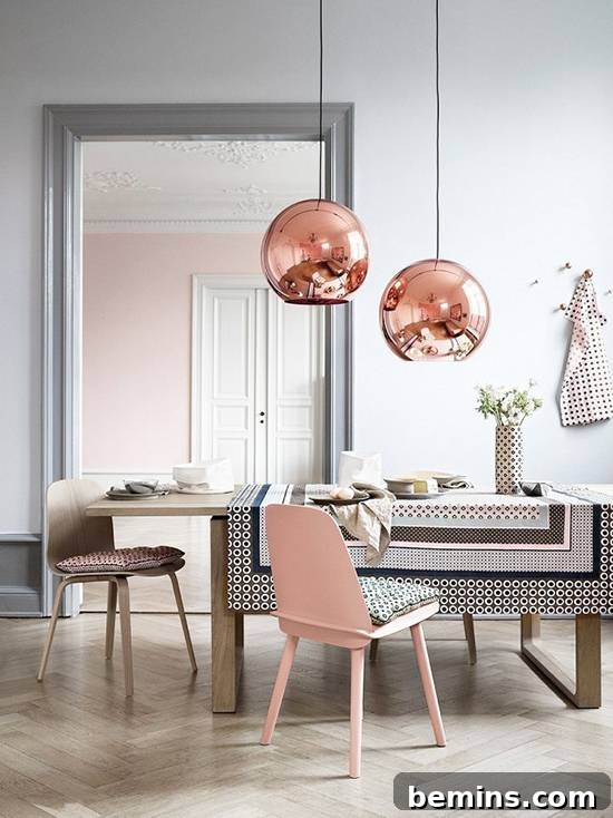 Living room with pastel lighting and minimalist decor