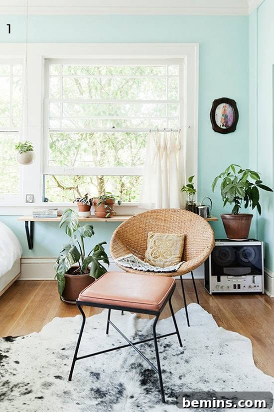 Living room with pastel furniture and natural textures