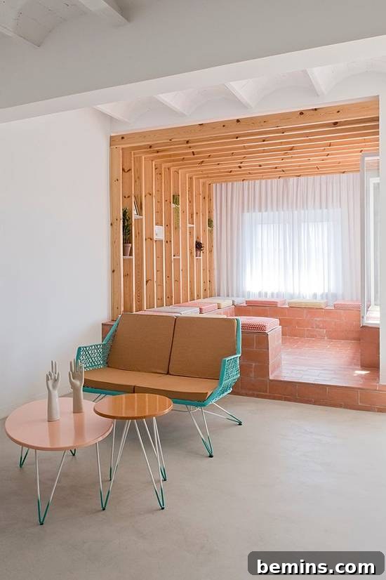 Dining room with pastel chairs and a modern table