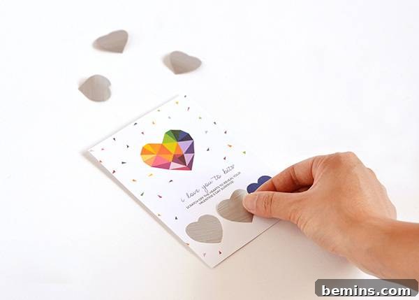 Crafting Personalized Valentine's Day Scratch-Off Cards 12 Applying the scratch-off stickers to the card