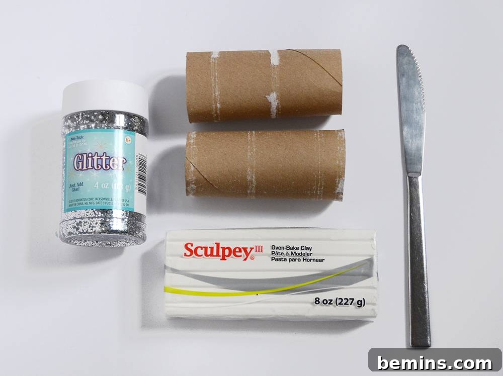 Materials needed to make glitter napkin rings