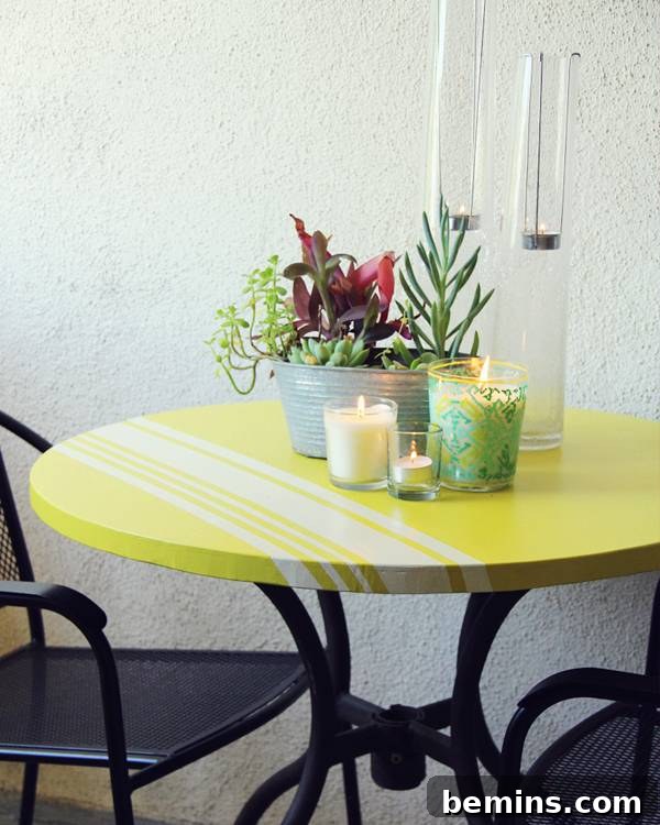 Patios with spring vibes featuring painted tables and chairs