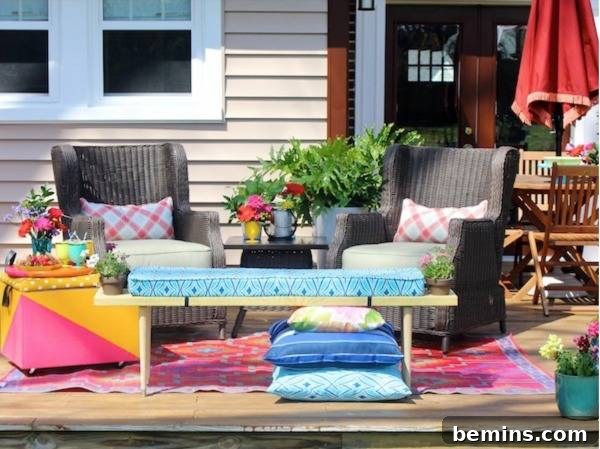 Patios with spring vibes featuring colorful accents