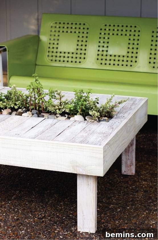 Patios with a spring vibe featuring a DIY pallet table