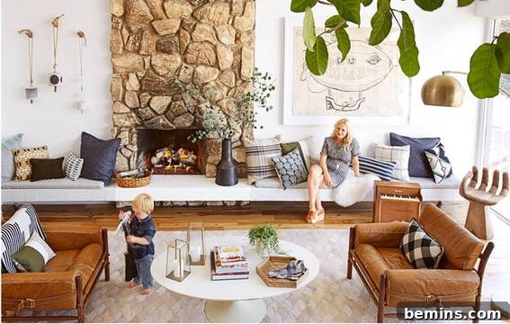 Natural Stone Fireplace in a Modern Living Room