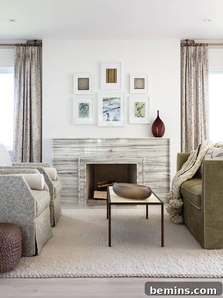Natural Stone Fireplace in a Modern Space by Emily Henderson