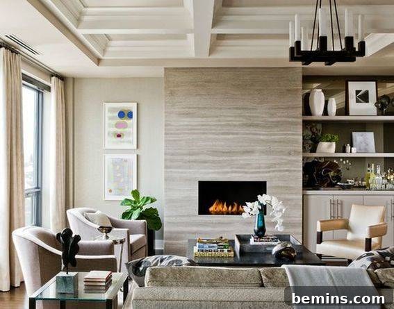 Modern Fireplace with Cipollino Marble Slab