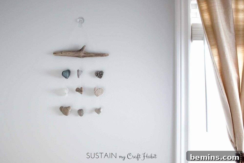 Totally Rockin' DIY Projects: Amp Up Your Creativity 4 A heart rocks and sea glass mobile displaying treasured finds from beach and mountain travels.