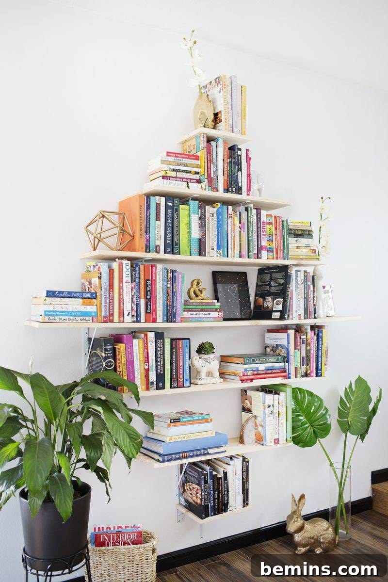 7 Creative DIY Projects to Tackle This Weekend 7 A stylish bookshelf hanging on a wall near plants, offering a unique and decorative storage solution for your favorite books and decor items.