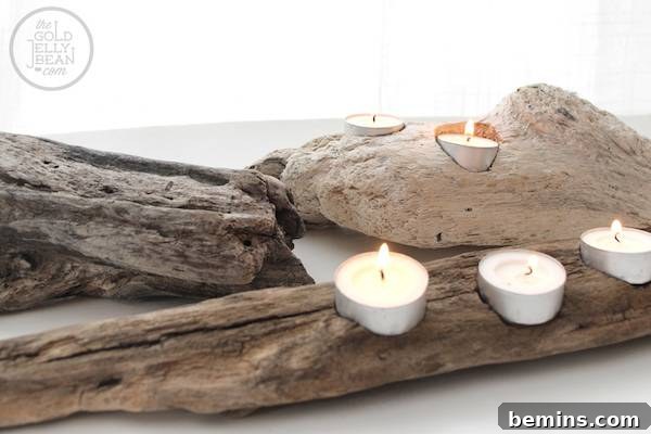 Driftwood Decor: 15 Coastal Style Ideas 4 DIY driftwood votive candle holders