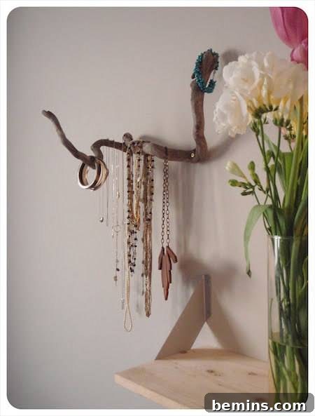 Driftwood Decor: 15 Coastal Style Ideas 10 DIY driftwood jewelry branch