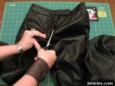 A piece of black leather after the zipper and top band have been removed.
