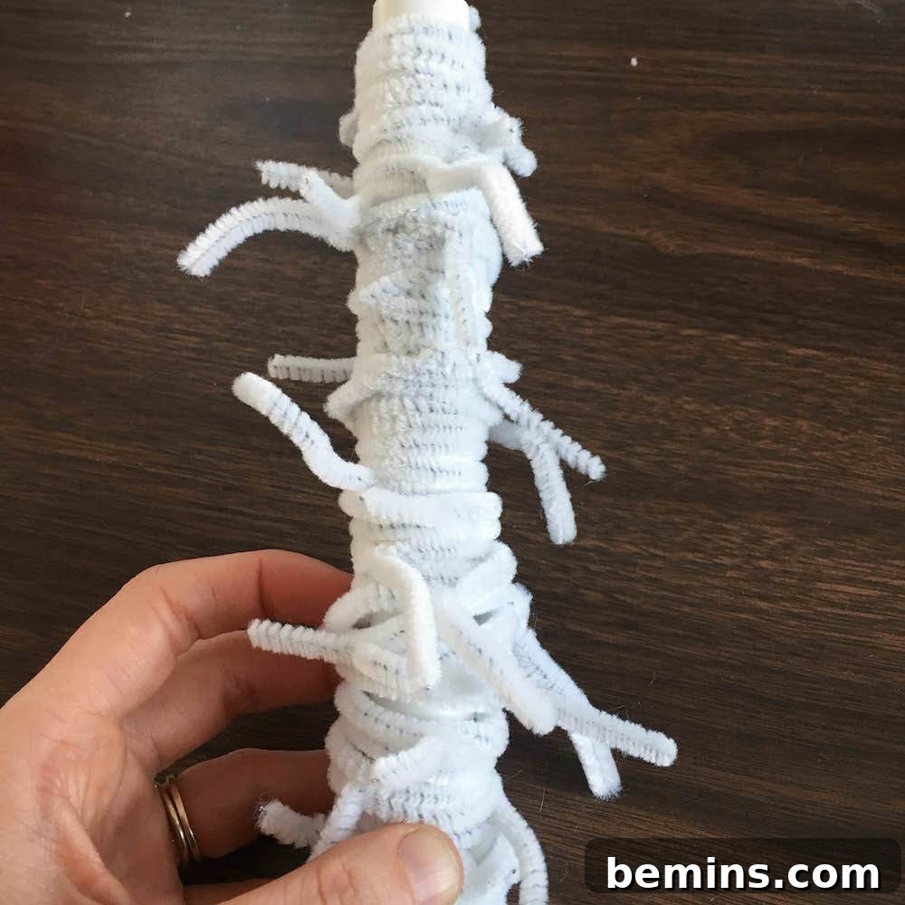 Wrapping PVC Pipe with Pipe Cleaners for Crystal Base