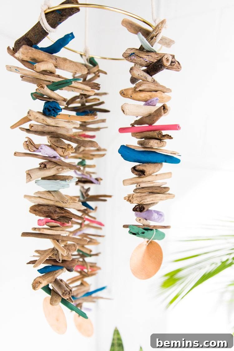 Driftwood Dreams: Crafting a Coastal Hanging Mobile 12 Close-up of Driftwood Mobile Details