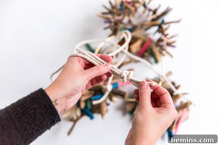 Driftwood Dreams: Crafting a Coastal Hanging Mobile 9 Knotting Cording Together