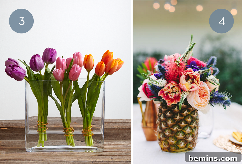 Floral Flair: 10 Inspiring Home Flower Displays 4 Tulips Wrapped in Copper Wire for a Unique Flower Display