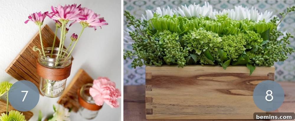 Floral Flair: 10 Inspiring Home Flower Displays 6 Wall-Mounted Mason Jars with Flowers