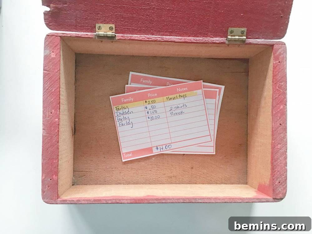 Completed Garage Sale Individual Log Sheet