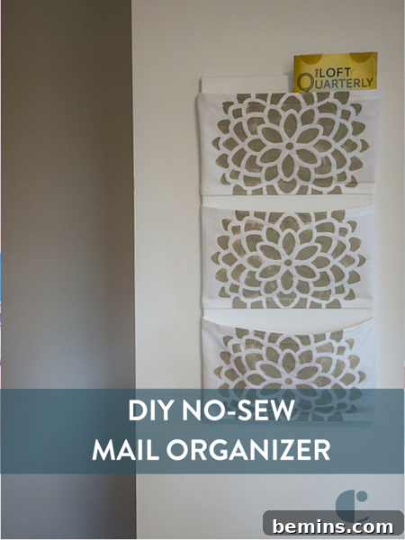 Pinterest image of no-sew mail organizer