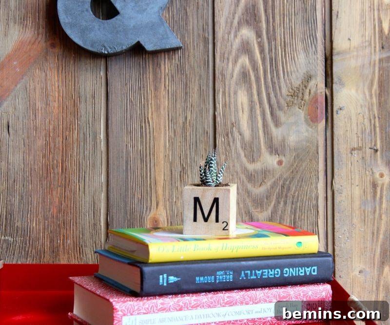A creative display featuring books laid on top of each other with a custom M2 logo artificial plant, adding a decorative touch.
