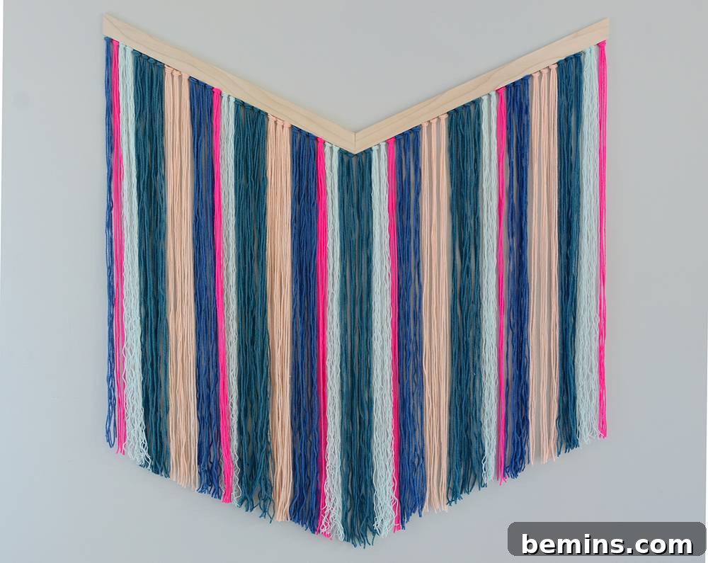 Finished DIY Chevron Yarn Wall Hanging Display
