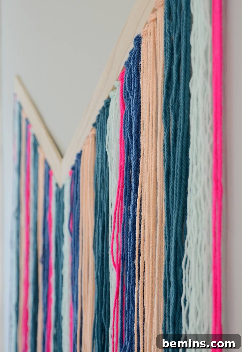 Close-up of DIY Chevron Yarn Wall Hanging