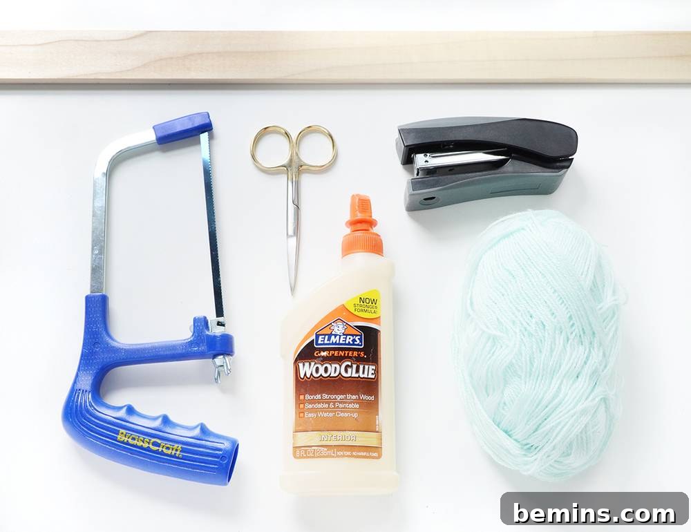 Materials needed for DIY Chevron Yarn Wall Hanging