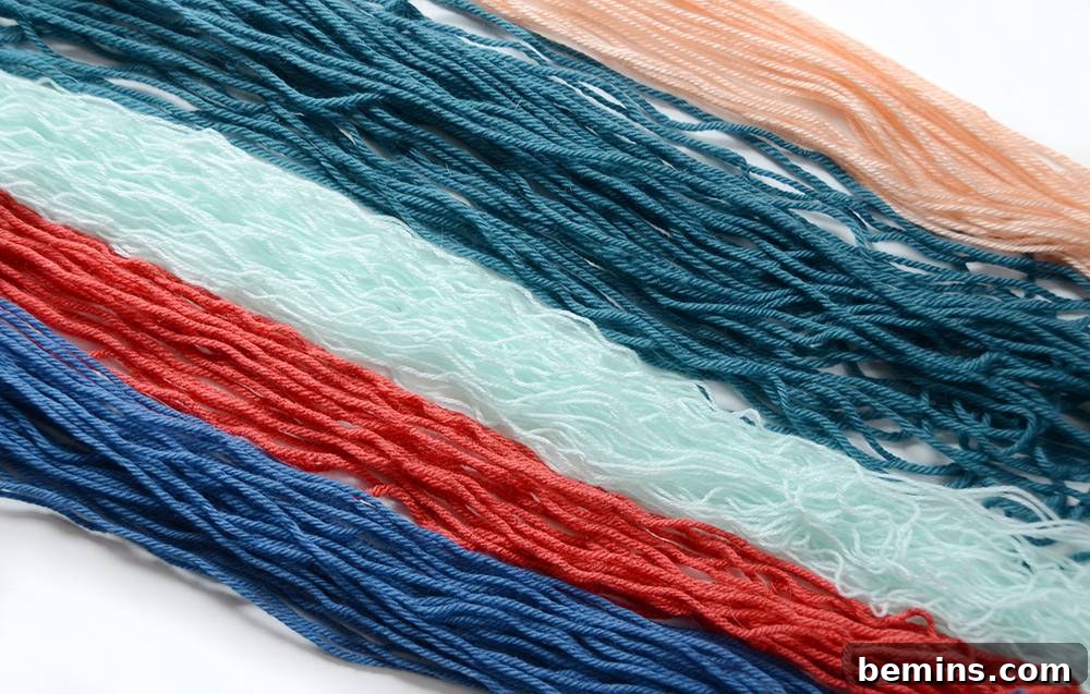 Cutting the yarn into equal lengths