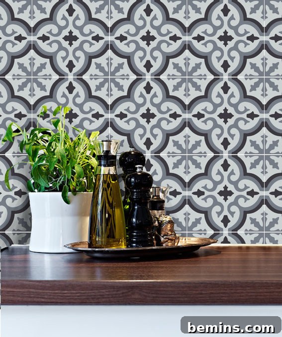 Tile decals transforming a rental kitchen backsplash