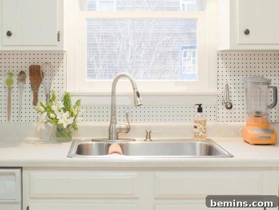 Pegboard backsplash in a rental kitchen