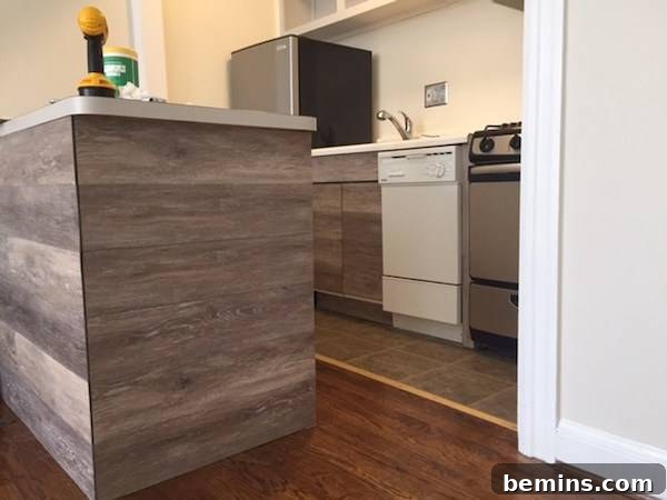 Before kitchen cabinet refacing with vinyl flooring - Close up of old kitchen cabinets