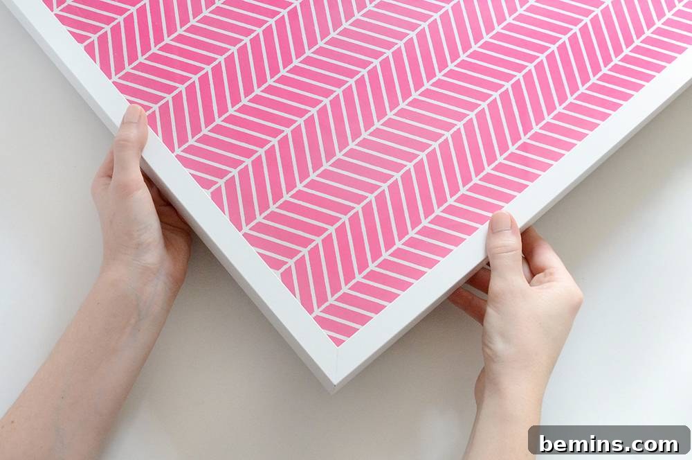 Framing the gift wrap for the top of the storage box
