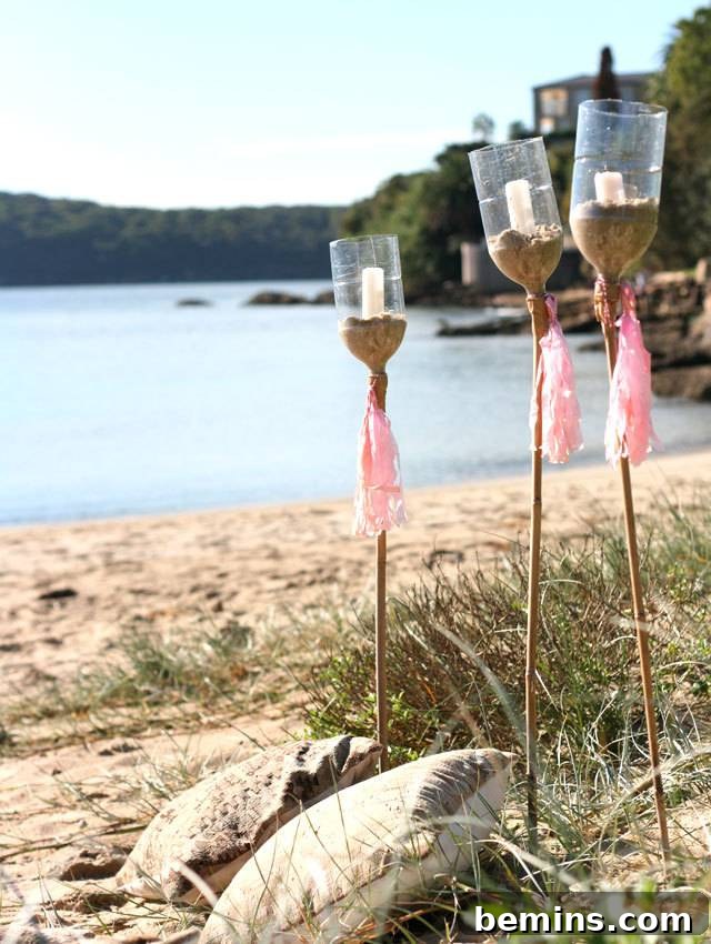 Spring Fever: Outdoor Entertaining Made Easy 3 DIY outdoor torches lighting up a backyard