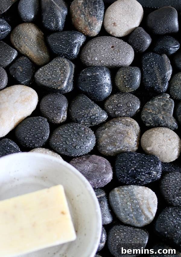 DIY Pebble Bath Mat close-up