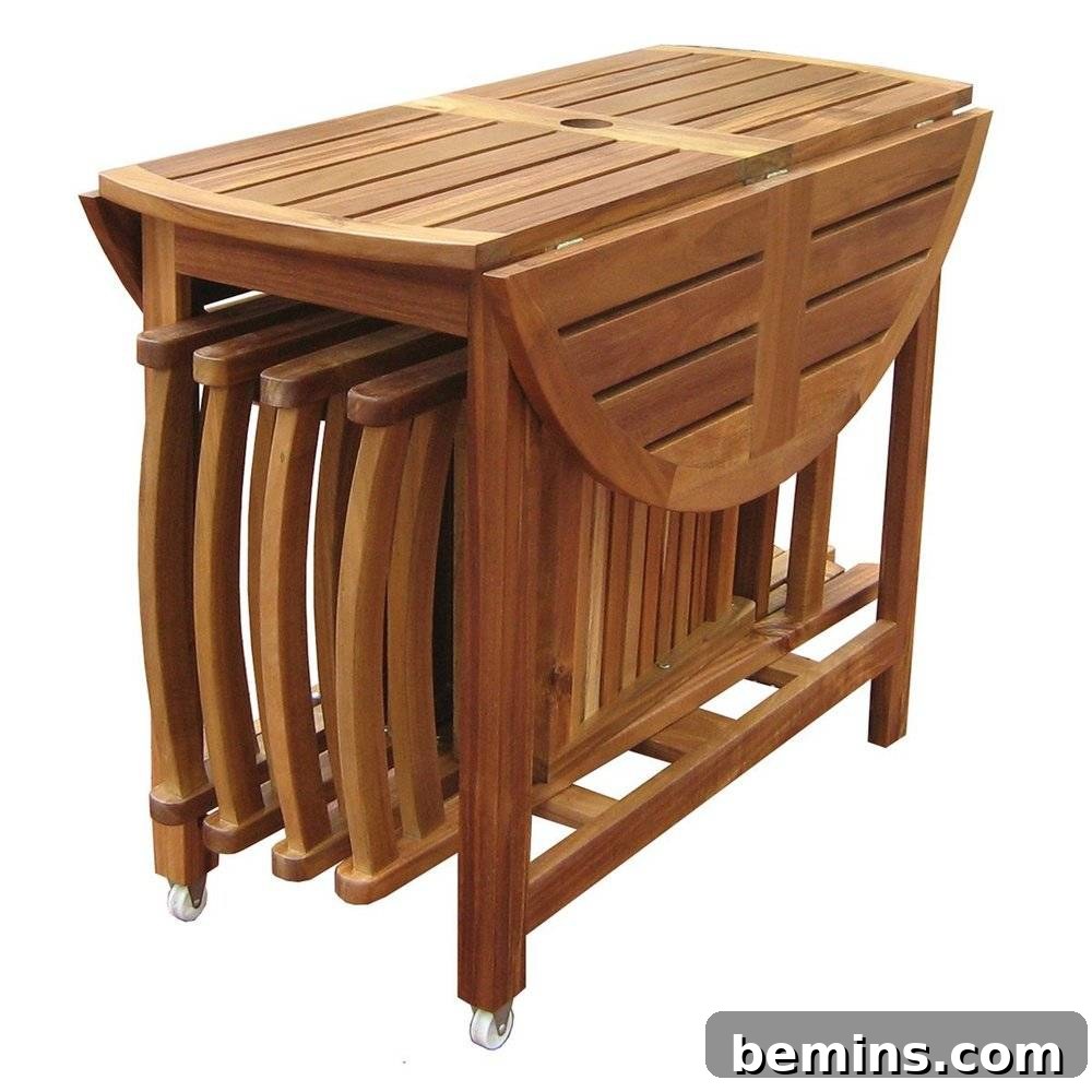 Affordable Folding Outdoor Table with Wheels and Leaf Extensions