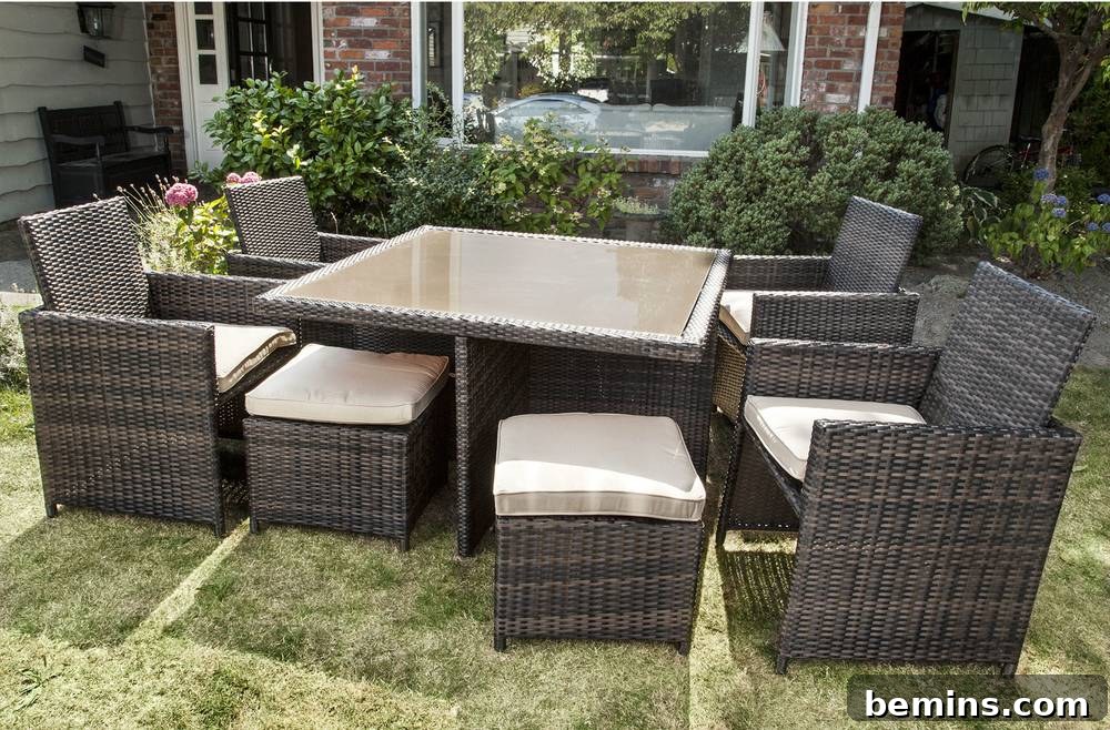 Space-Saving Outdoor Set with Ottomans that Store Underneath