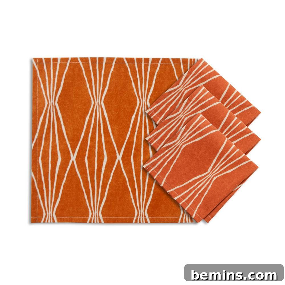 Hand-Cut Crushed Orange Napkins - Set of 4, graphic dining linens